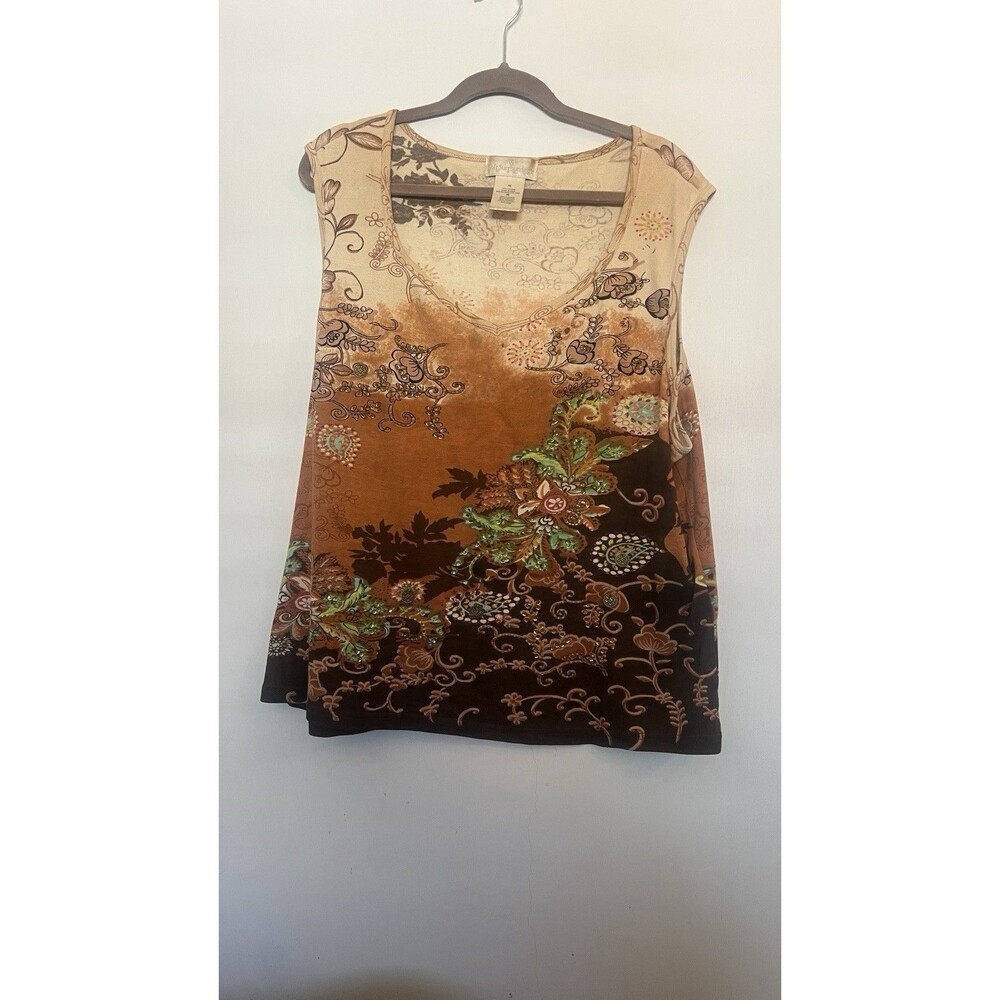 Soft Surroundings Y2K Floral Bohemian Boho Beaded Cotton Sleeveless Tank Top 3X